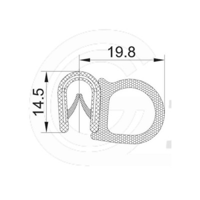 Klemprofiel | PVC | mosrubber kraal zijkant | zwart | 14,5 x 19,8 mm | per meter